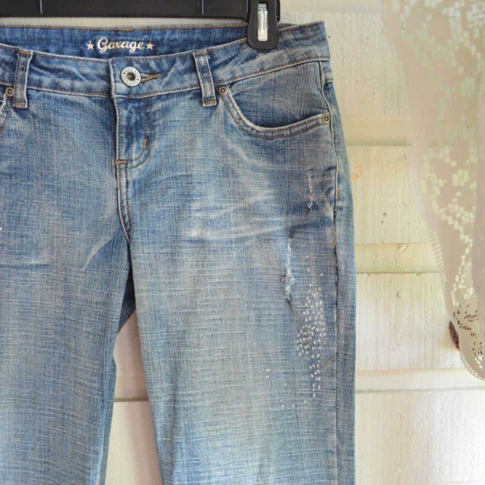 Garage Y2K Beaded Distressed Low Rise Flare Jeans G pocket Detail - 29